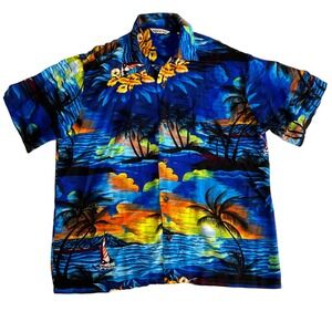 Tropical Group Hawaii Men's Hawaiian Aloha Shirt Palms‎ Made in Hawaii SIZE M